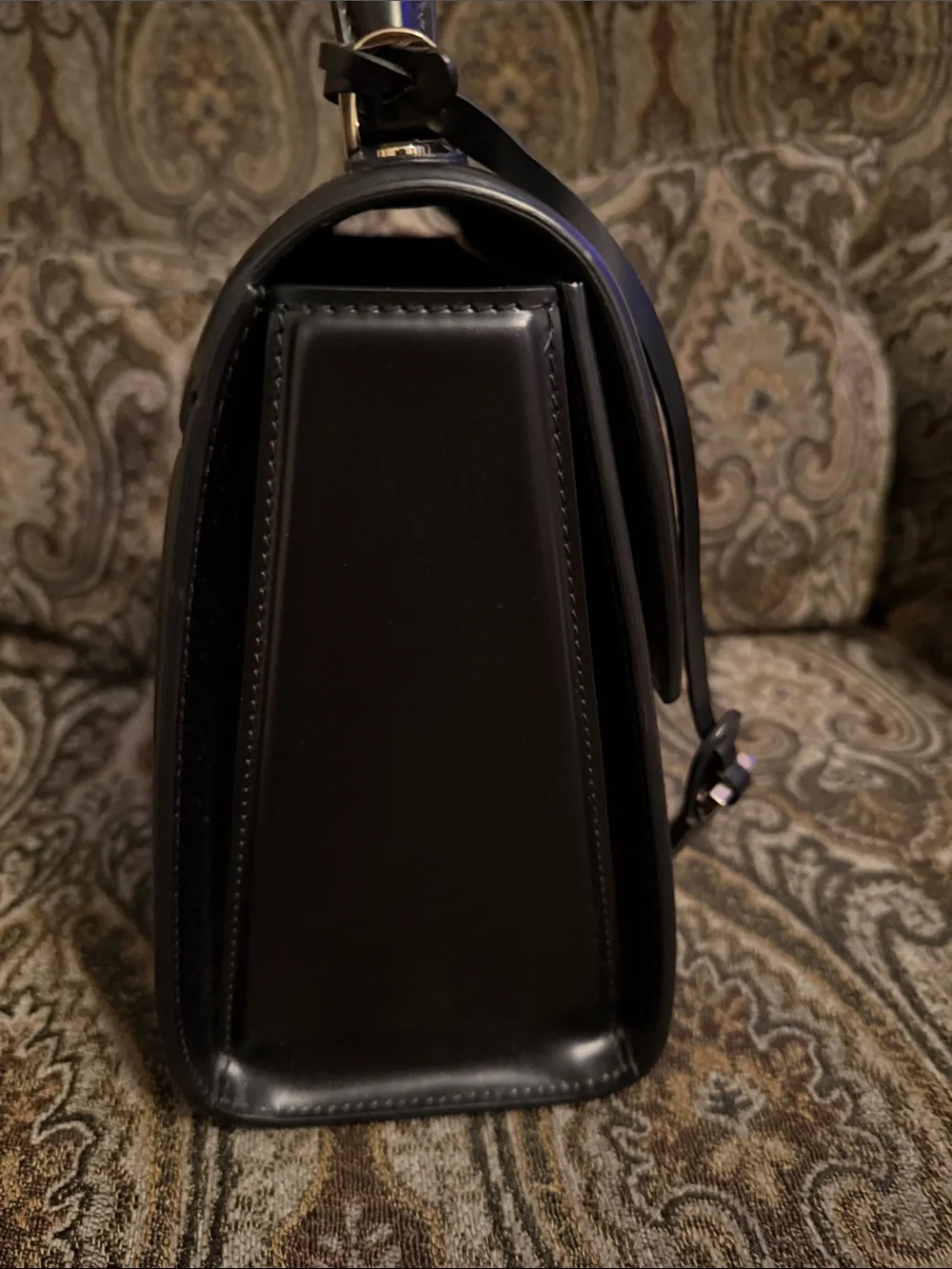 Salvatore Ferragamo Black Leather Top Handle Satchel with Gold Hardware